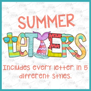 Summer Letters PNG files, 5 Styles Plus Extras