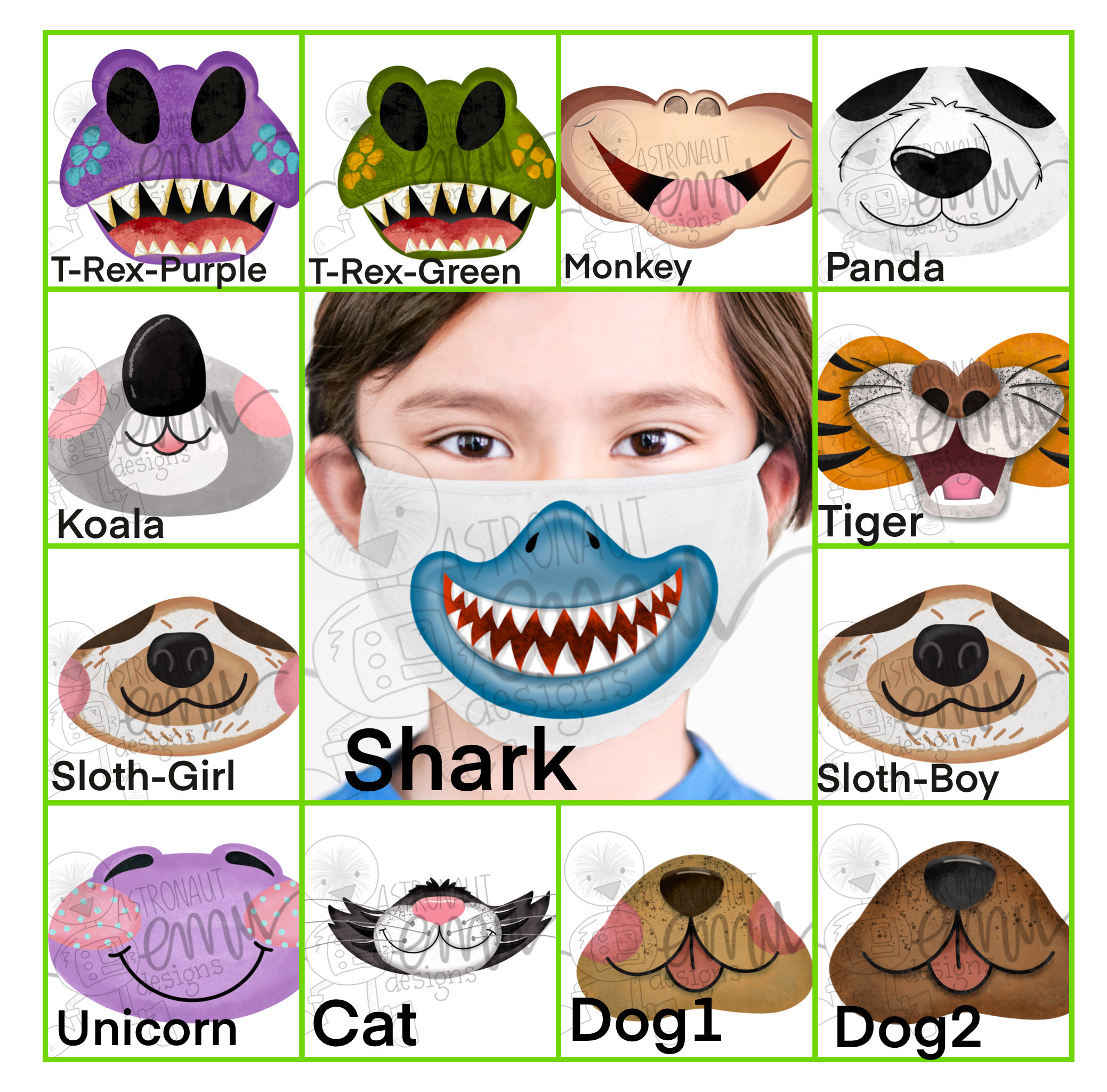 Animal Face Mask PNG Files Kids Facemask Sublimation Files Etsy