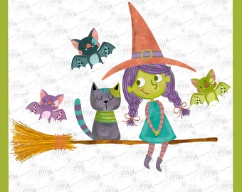 Girls Halloween PNG, Kids Witch Sublimation file