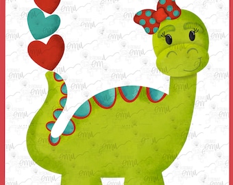 Mädchen Valentines Dinosaurier Png-Datei, Sublimationsdatei
