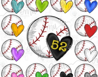 12 Baseball PNG files, Baseball with hearts, digital download