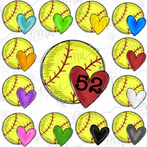 Softball PNG, 12 files, Softball hearts, digital download