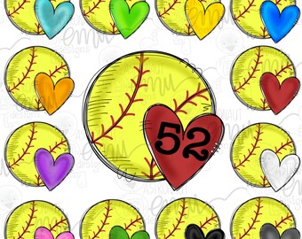 Softball PNG, 12 files, Softball hearts, digital download