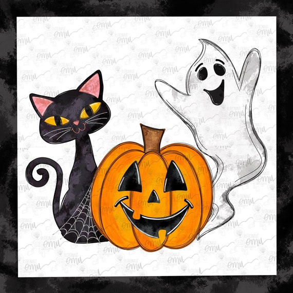 Halloween PNG file, Pumpkin, Ghost, Cat sublimation file