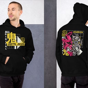 Vaporwave Hoodie, Streetwear Hoodie, Japanese Streetwear, Kanji, Techwear, Black Hoodie, Streetwear | Unisex Hooded Sweatshirt image 2
