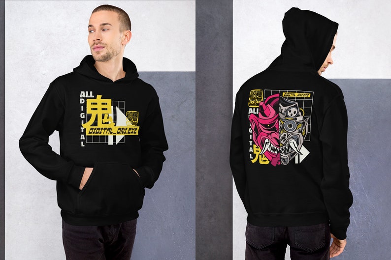 Vaporwave Hoodie, Streetwear Hoodie, Japanese Streetwear, Kanji, Techwear, Black Hoodie, Streetwear | Unisex Hooded Sweatshirt image 2