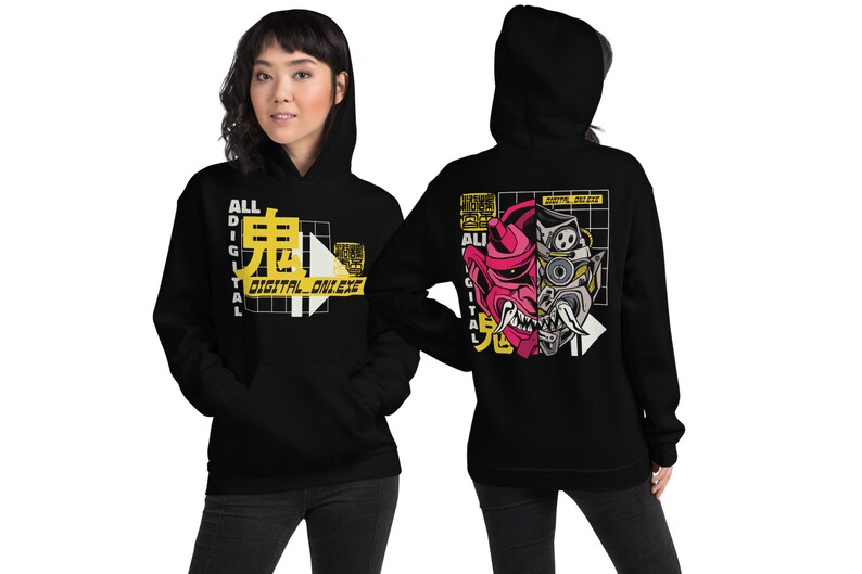 Vaporwave Hoodie, Streetwear Hoodie, Japanese Streetwear, Kanji, Techwear, Black Hoodie, Streetwear | Unisex Hooded Sweatshirt image 3