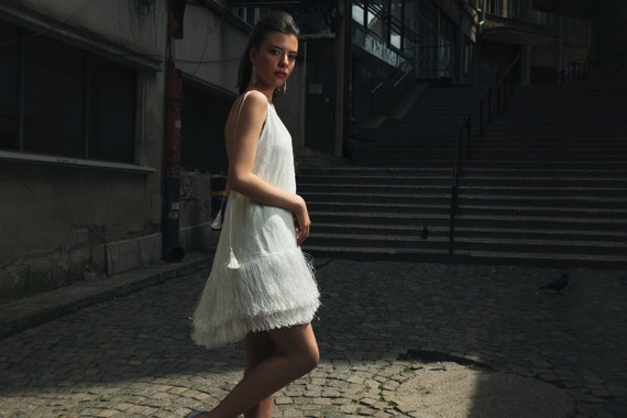 short flapper wedding dress Sparrow Short Wedding Dress with Sleeves