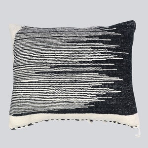 Moroccan Throw Pillow 21&quot;x26&quot;, Black, Bohemian Pillow Cover Handcrafted from Wool by Berber Artisans. Ships from California, USA
