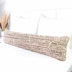 Lumbar Pillow for Bed, 50&quot;x12&quot;, Brown, Boho Long Pillow Handcrafted from Wool by Moroccan Berber Artisans. Ships from California USA
