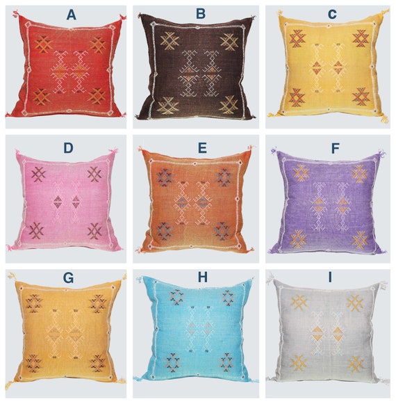Cactus silk pillow, Moroccan Sabra cushion, handmade cactus silk pillow, Berber Sabra cushion, Pillow Throw, Moroccan Lumbar Sabra Cushion