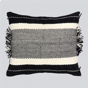 Moroccan Throw Pillow 24&quot;x26&quot;, Black, Bohemian Pillow Cover Handcrafted from Wool by Berber Artisans. Ships from California, USA