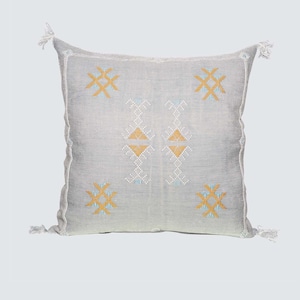 Moroccan Throw Pillow 20&quot;x20&quot;, Gray, Cactus Silk Bohemian Pillow Handcrafted by Moroccan Berber Artisans. Ships from California, USA