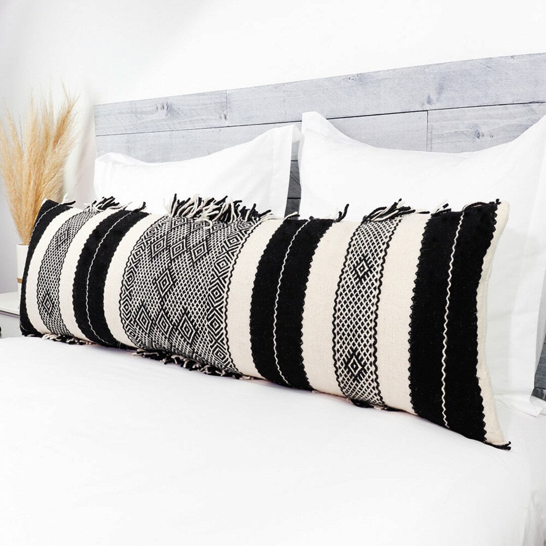 Long Lumbar Pillow Wool 17x50 Decorative Lumbar Pillow Bed Pillow Cover Handcrafted by Moroccan Artisans. Ships From CA USA Etsy