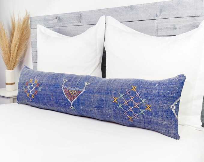 Bohemian Lumbar Pillow, Sabra Silk Lumbar Pillow, 12x48, Blue