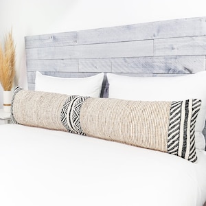 Long Lumbar Pillow, Bohemian Lumbar Pillow, 50x12, Brown, Lumbar Pillow Handmade from wool by Moroccan Berber Artisans. Ships from CA, USA