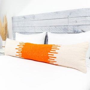 Orange Ships from CA Moroccan Lumbar Pillow 12x52 Bohemian Lumbar Pillow Long Pillow Cover from Wool by Moroccan Berber Artisans USA