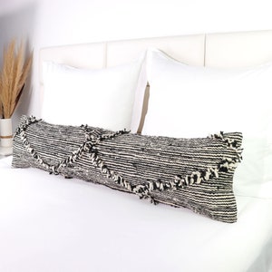 Moroccan Lumbar Pillow Cover Oversized Lumbar Pillow, Black Lumbar Pillow , Bed Pillow 12x50