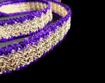 Indian Purple Leafy Embellishment Ribbon Trim Lace, Saree Ribbon Costume Crafting Trim, Decorative Trim, Price By Yard