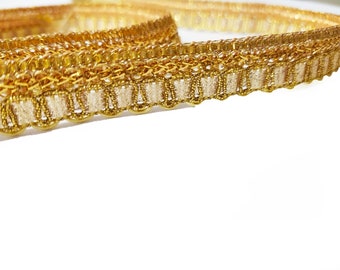 Bordure indienne en dentelle dorée avec gotta patti zari pour la décoration de robes avec bordure décorative pour travaux manuels, couture et accessoires en tissu
