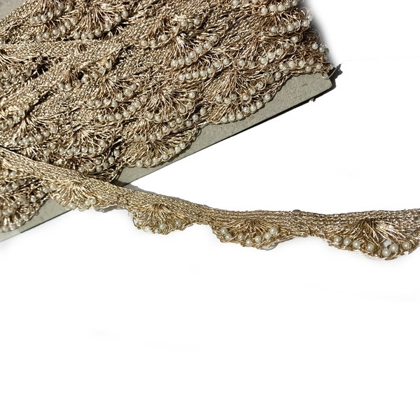 Indian Dull Gold Gota lace Beads Fringe Lace Trim For Embellishment Border Crafting Sewing And Cloth Accessories.