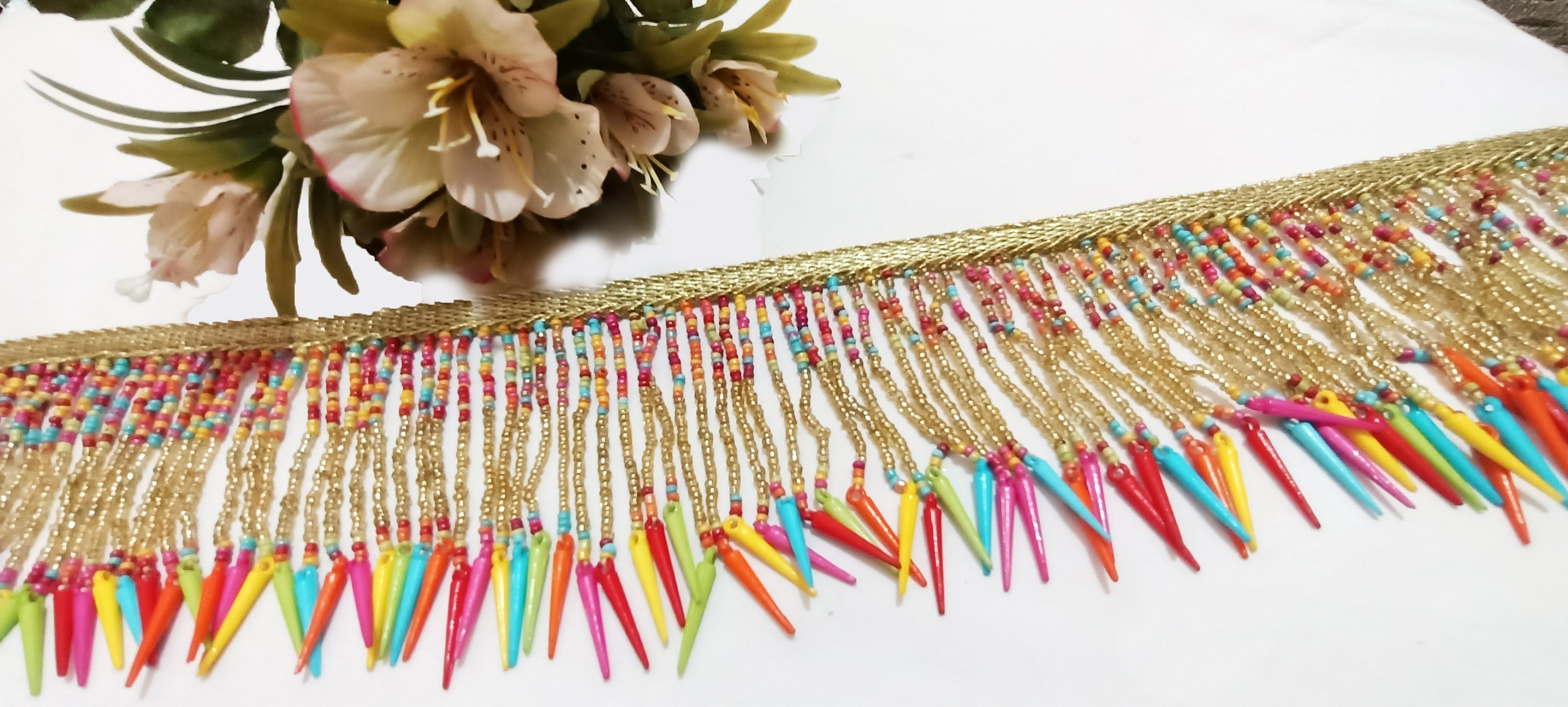 GIVBRO Perlen-Fransenborte 3 Meter - Quastenbesatz Für Vorhänge & DIY