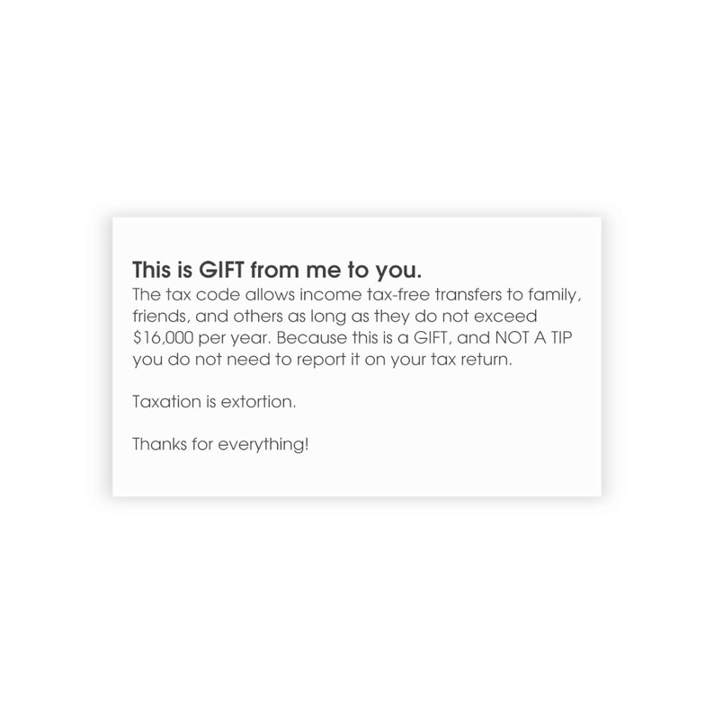 Taxfree Gift Tipping Cards Libertarian Tip Cards Etsy