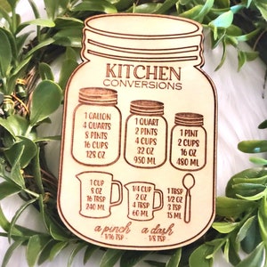 Mason Jar Kitchen Conversions Magnet-Refrigerator Magnet-Cooking Measurements Converter -Fridge Magnet-Engraved-Housewarming Gift-New Home
