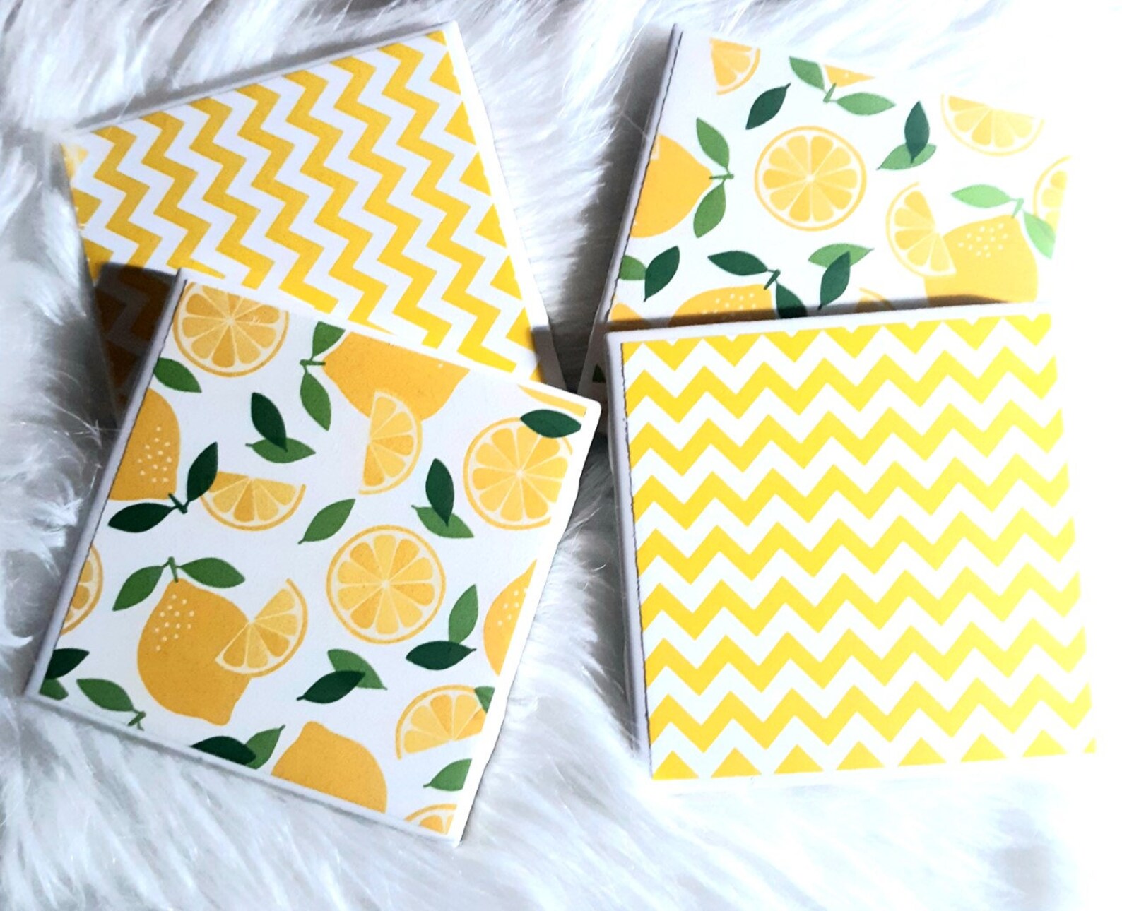 Lemon Coaster Setset of Four Coastersyellow Chevron Etsy