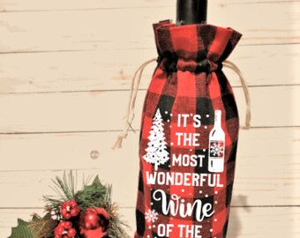 buffalo plaid wine bolsa