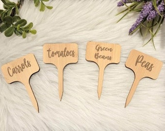 Engraved Wooden Garden Plant Markers: Herb & Vegetable Stakes