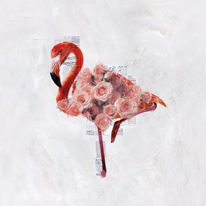 Stampa fenicottero rosa, carta da giornale fenicottero, acquerello fenicottero, animale, illustrazione, uccello, arredamento per la casa, arte murale, regalo, fauna selvatica, carta da giornale