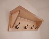 Lacquered Hand Made Birch Plywood Coat Rack Hat Shelf, complete with hooks, solid wood, real wood, quality hallway storage, gloss matte