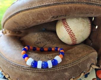 Houston Astros baseball team colors stretchy bead bracelet - Go Astros! - Blue, orange and white bead bracelet - Your Pop Of Color