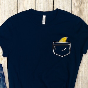 Pocket Bird Shirt, Wilsons Warbler TShirt, Cute Bird Lover Gift, Birds Watcher T Shirt For Men, Bird Nerd Birthday Gift, Bird Watching Gift