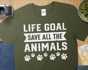 Lebensziel retten alle Tiere T-Shirt, Tierliebhaber Geschenk, Pfotenabdruck T-Shirt, Rettung Haustier Shirt, retten Tiere T-Shirt, Tierrechte T Shirt