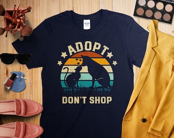 Adopt Don't Shop Retro Vintage T-Shirt, Animal Rescue Shirt, Adopt Pets Tee, Cute Cat and Dog Shirt, Support Pet Adoption Top Unisex