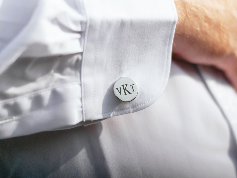 Monogrammed cuff links Fianc\u00e9 gift Groom Engraved initials Custom gift Groom gift Engraving Initials jewelry Unique gift Custom letters