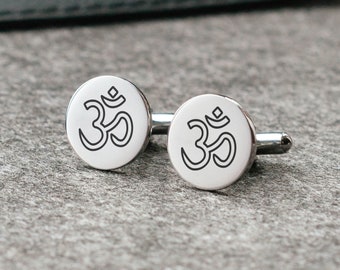 Om cufflinks Husband gift Om jewelry Engraved cuff links Yoga cuff links Om symbol Yoga jewelry Om tie clip Yoga tie bar Spiritual gifts