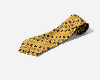 Retro 60s modern necktie men | Vintage art deco diamond pattern wedding men wide tie | 50s style gold yellow Nostalgic gift for him men dad