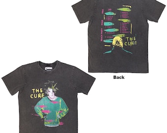 The Cure Unisex Stone Wash T-Shirt Beach Party Tour '86 Charcoal Grey Back Print