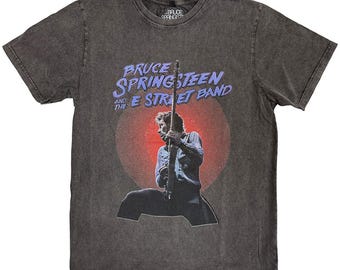 Bruce Springsteen Unisex Stone Wash T-Shirt Live Photo Charcoal Grey