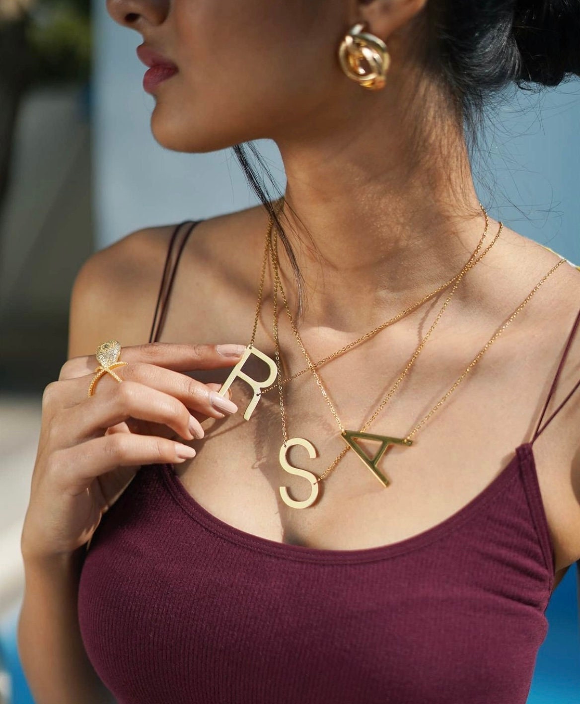 Big Letter Initial Necklace Initial Pendant Large Letter