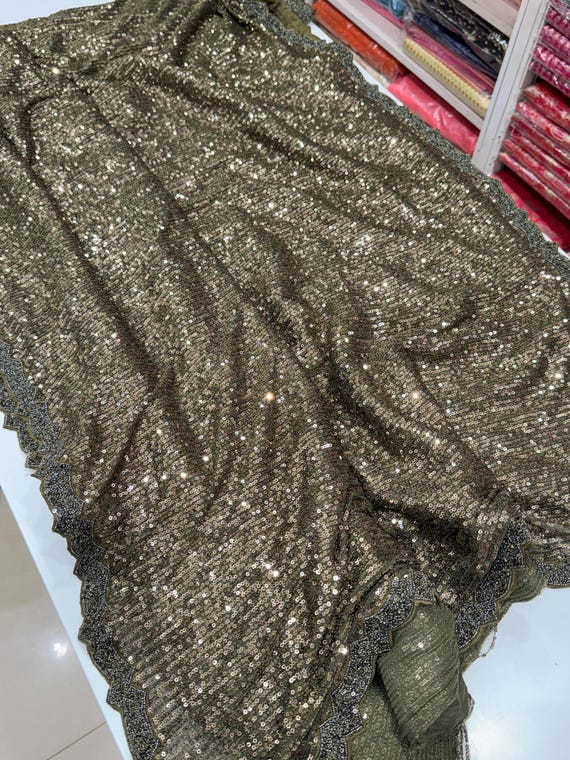 Mehendi Green Sabyasachi Inspired Sequin Saree