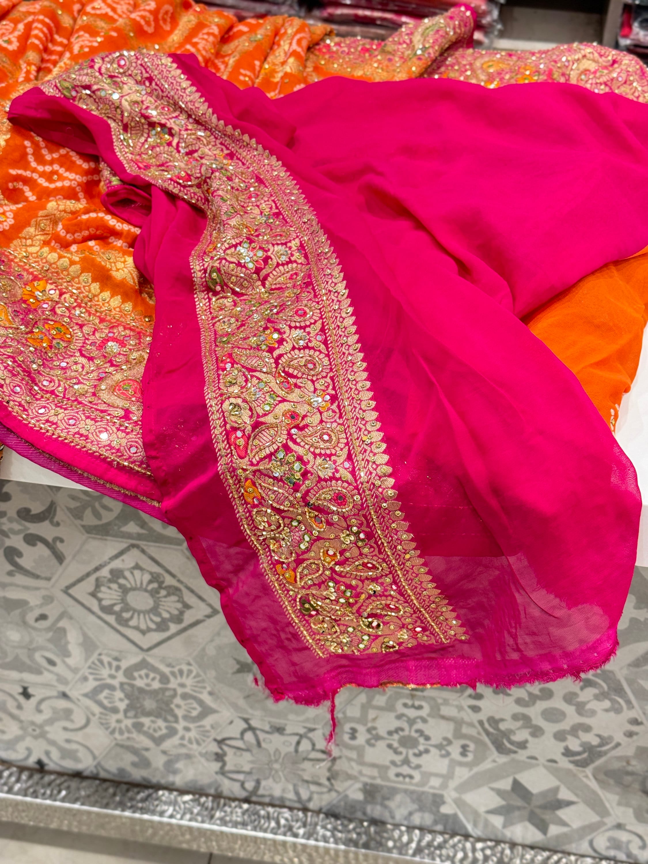 sari Orange Rani Gharchola Hand Embroidery Saree - Etsy