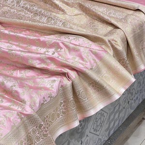 Rosa Banarasi Seidenblume Jaal Saree