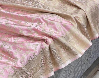 Pink Banarasi Silk Flower Jaal Saree
