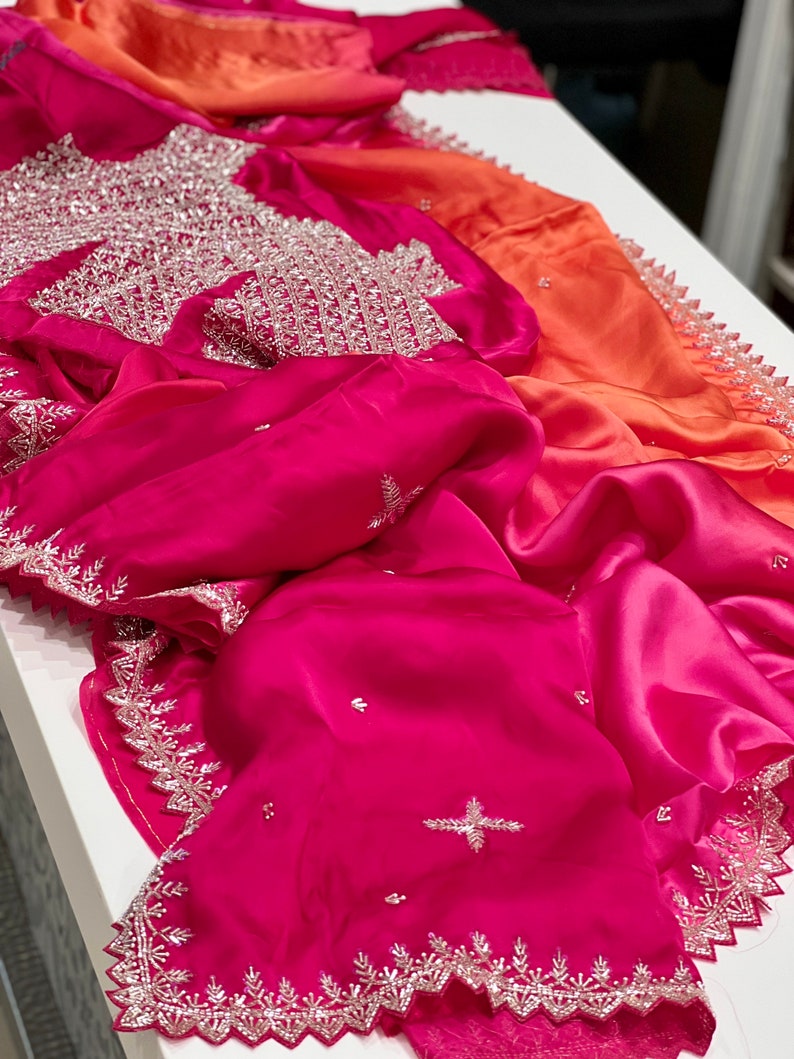 Shaded Satin Saree With Heavy Embroidered Blouse - Etsy