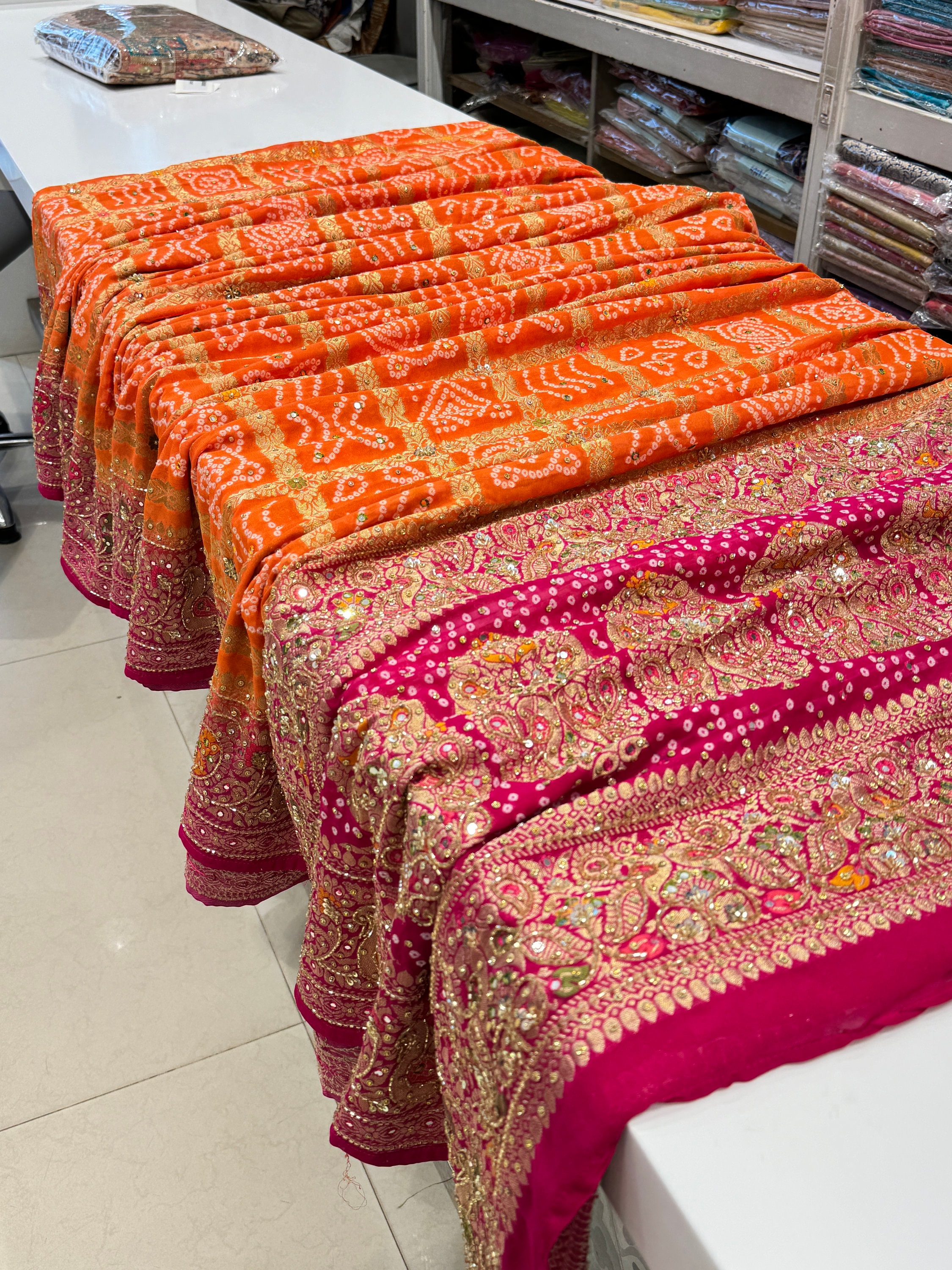 Orange Rani Gharchola Hand Embroidery Saree - Etsy