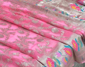Paithani de georgette rosa
